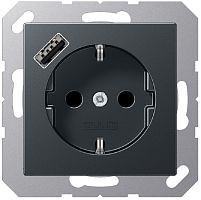 Розетка с заземлением +1хUSB тип A без рамки Jung EcoProfi 1-м. антрацит картинка